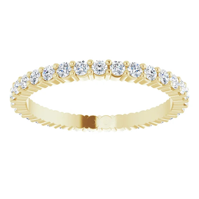 14K Yellow Gold 1.7 MM Shared Prongs Diamond Wedding Band for women