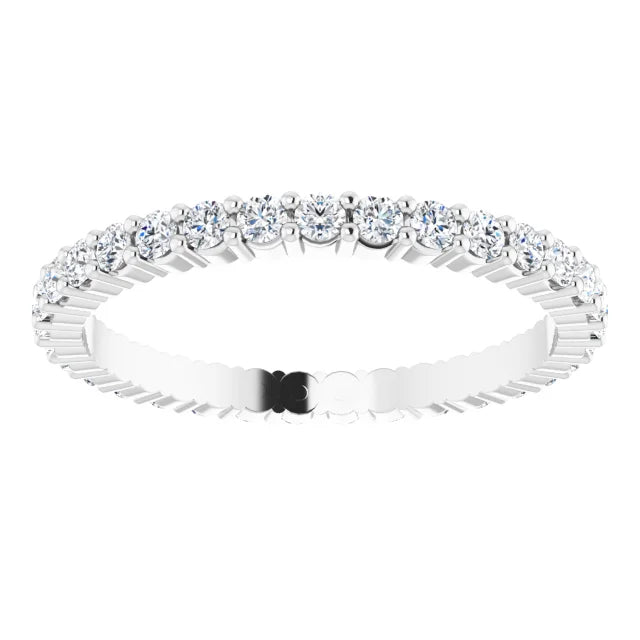 14K White gold or platinum 1.7 MM Shared Prongs Diamond Wedding Band for women