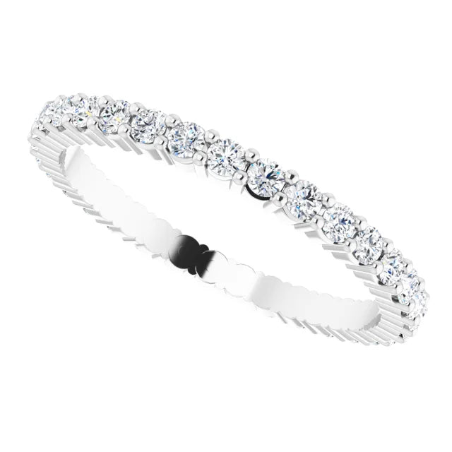 sideway Picture for 1.7 MM Shared Prongs Diamond Wedding Band for women Set in white gold or platinum