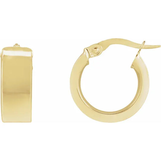 14K Yellow Gold 10 mm Flat Tube Hoop Earrings