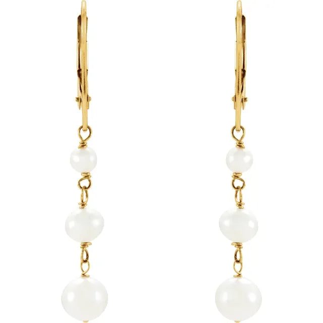 Yellow gold Cultured White Freshwater Pearl Earrings