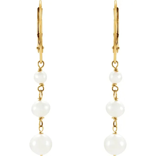 Yellow gold Cultured White Freshwater Pearl Earrings