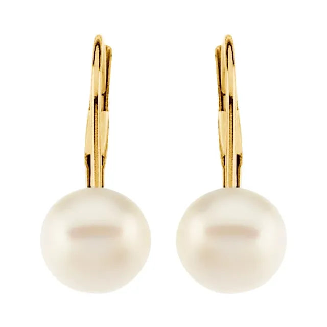 Cultured White Freshwater Pearl Lever Back Earrings