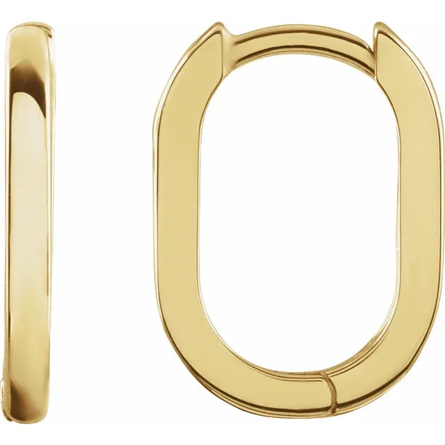 14K Yellow Gold 14 mm Elongated Oval Hoop Earrings