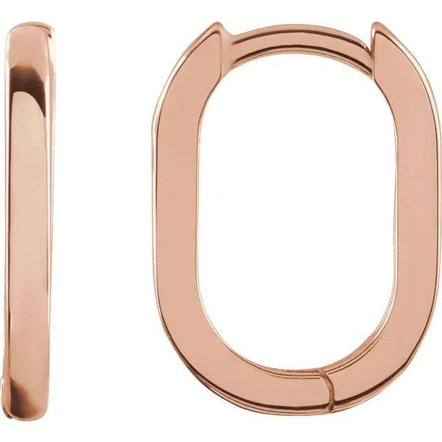 14K Rose Gold 14 mm Elongated Oval Hoop Earrings