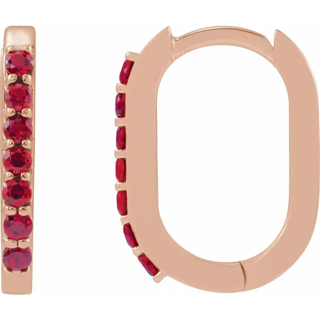 Rose Gold 14 mm Ruby Hoop Earrings