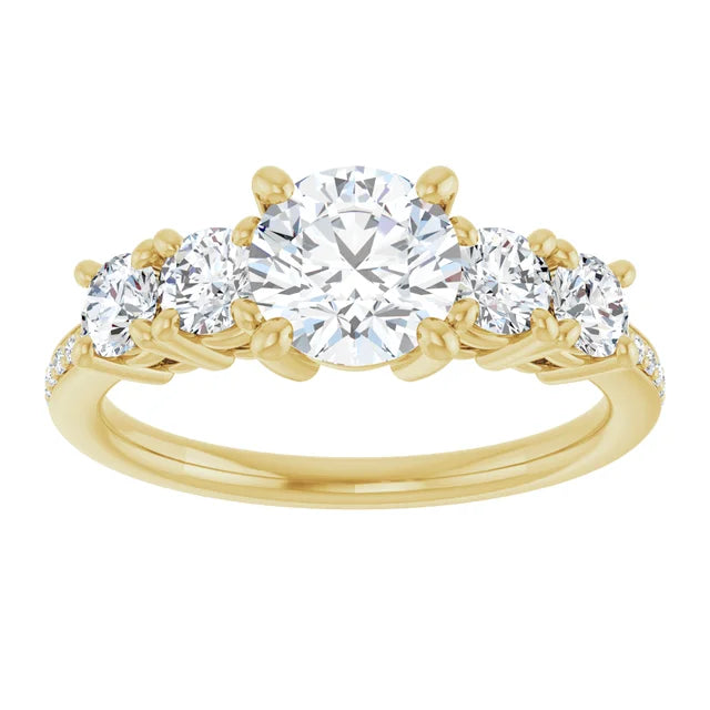 Five-stone round diamond engagement ring in 14K yellow gold with accent diamonds