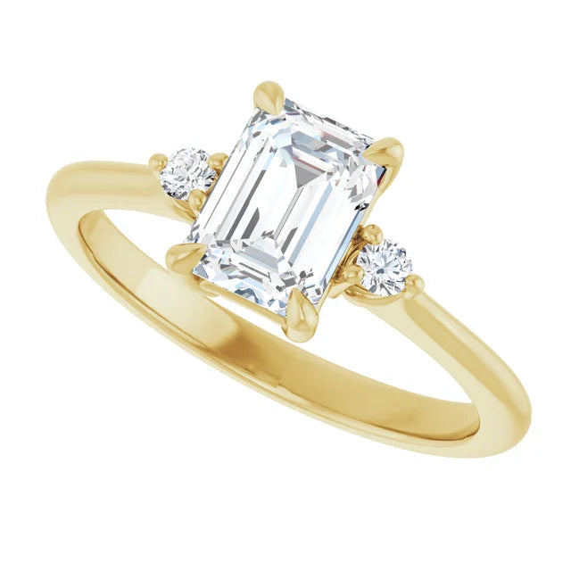 Sideview Picture for 1 CT Three Stone Round and Emerald Diamond engagement Ring Set in White Gold