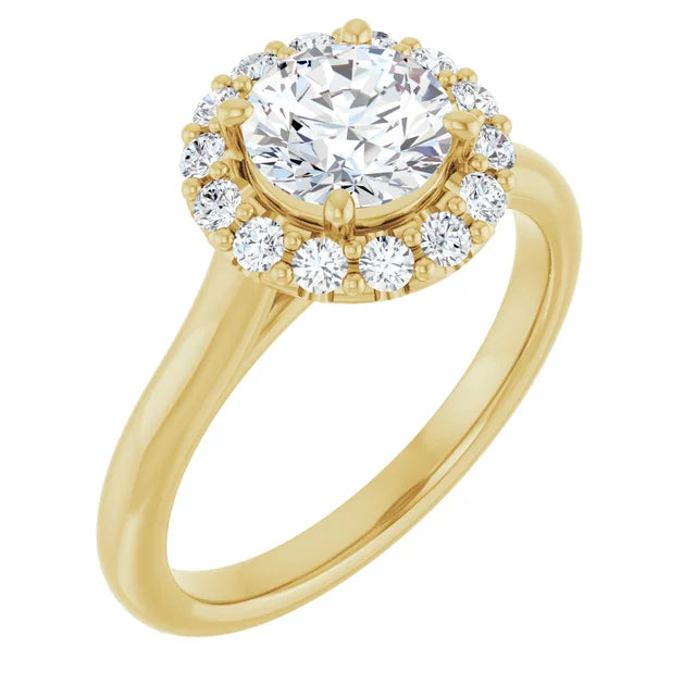 1 1/4 Round diamond engagement ring with a radiant-style halo and crown-like setting Sideway Picture