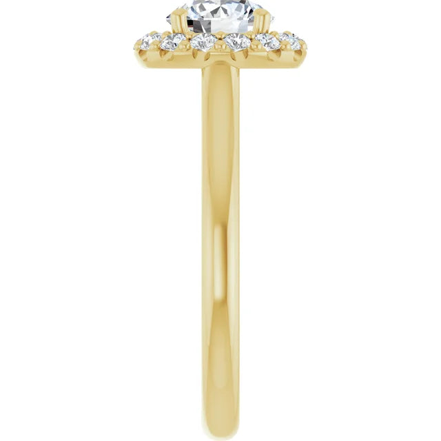 Side picture for 1 1/4 Round diamond engagement ring with a radiant-style halo and crown-like setting in Yellow Gold