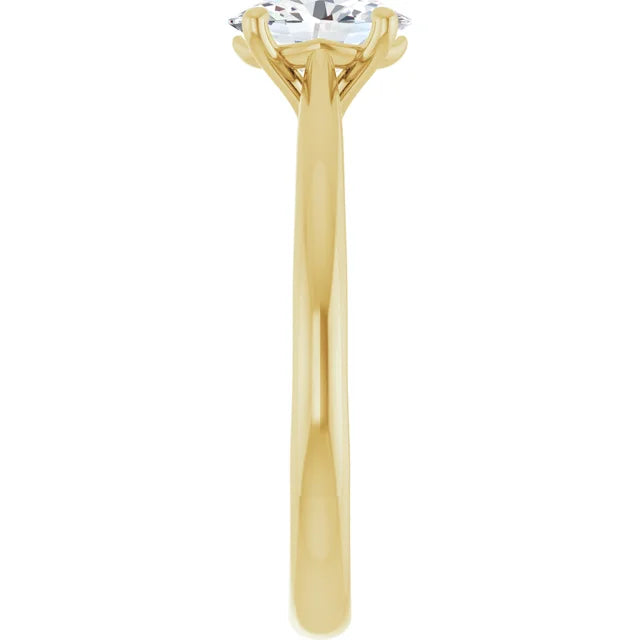 1 CT Oval Solitaire Diamond Engagement Ring set in yellow gold showing shank from the side