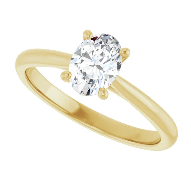 sideway picture for 1 CT Oval Solitaire Diamond Engagement Ring set in Yellow Gold
