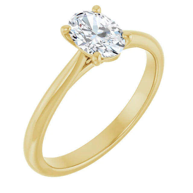 1 CT Oval Solitaire Diamond Engagement Ring set in Yellow Gold showing prongs