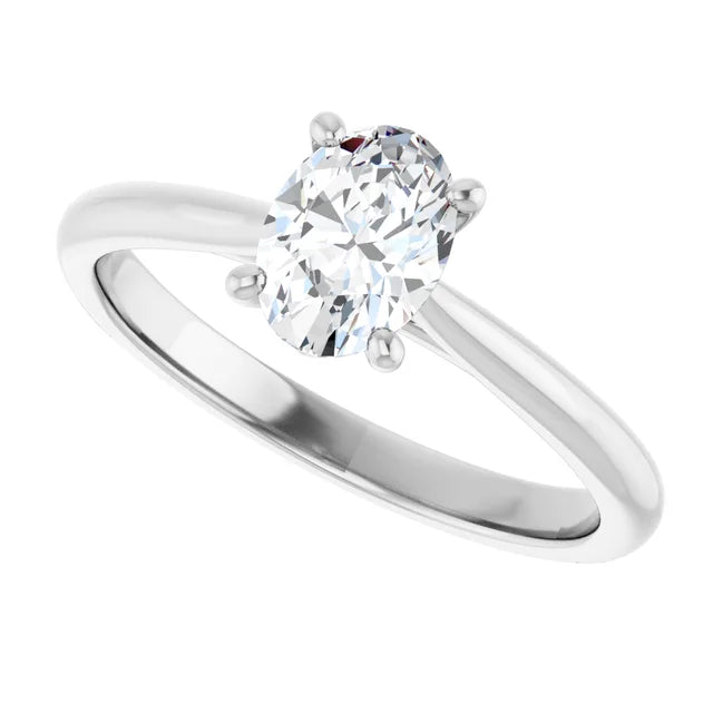 Sideway Picture for 1 CT Oval Solitaire Diamond Engagement Ring set in Yellow gold or Platinum
