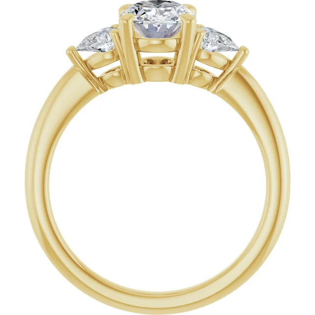 1 1/4 CTW Three Stones Oval and pear Diamond Engagement Ring showing under gallery