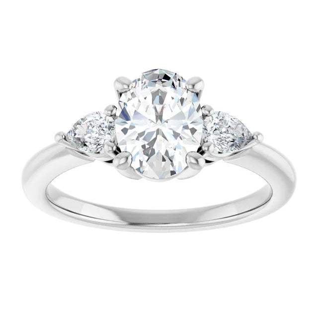 1 1/4 CTW Three Stones Oval and pear Diamond Engagement Ring in white gold
