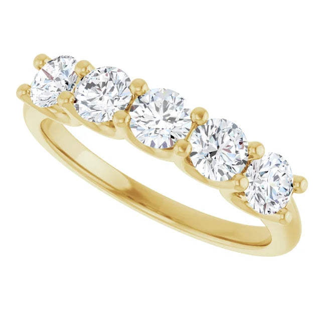 Sideway View for Yellow Gold 1 CTW 5-Stone Diamond Anniversary Band