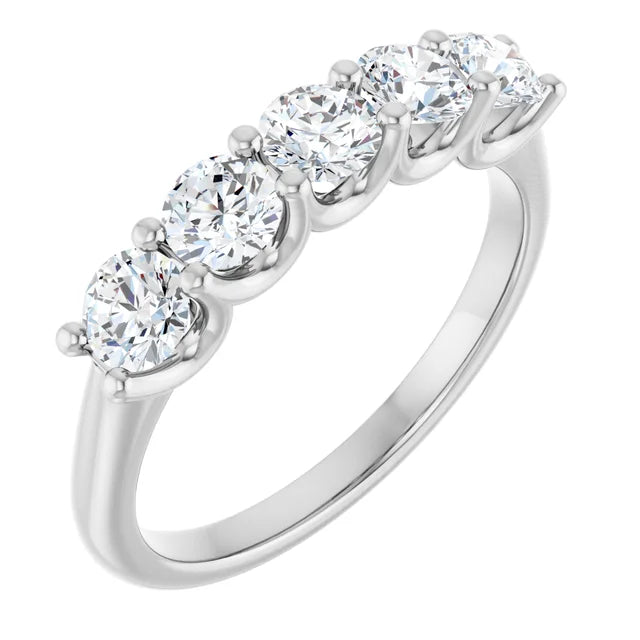 Side view for 1 CTW 5-Stone Diamond Anniversary Band in white gold or platinum
