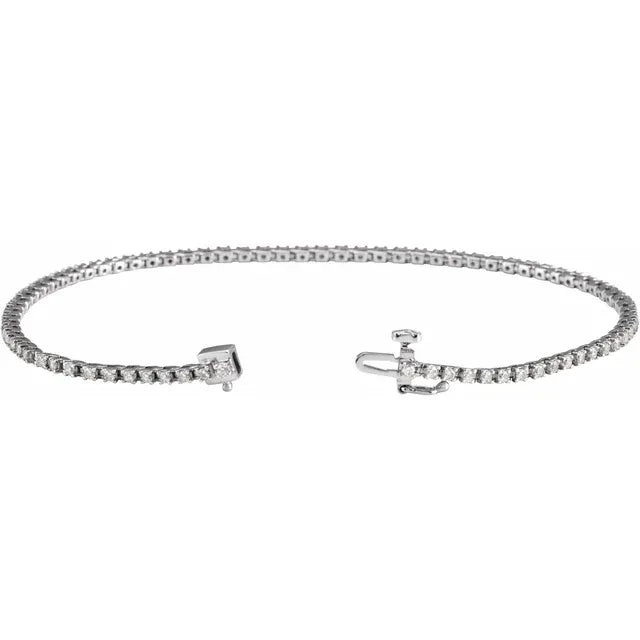 Open Clasp 1CTW Diamond Tennis Bracelet made from white gold or platinum