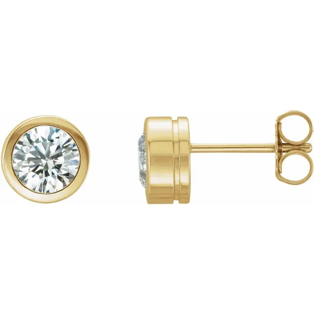 1CTW Bezel Set Diamond Stud Earrings Set in Yellow Gold