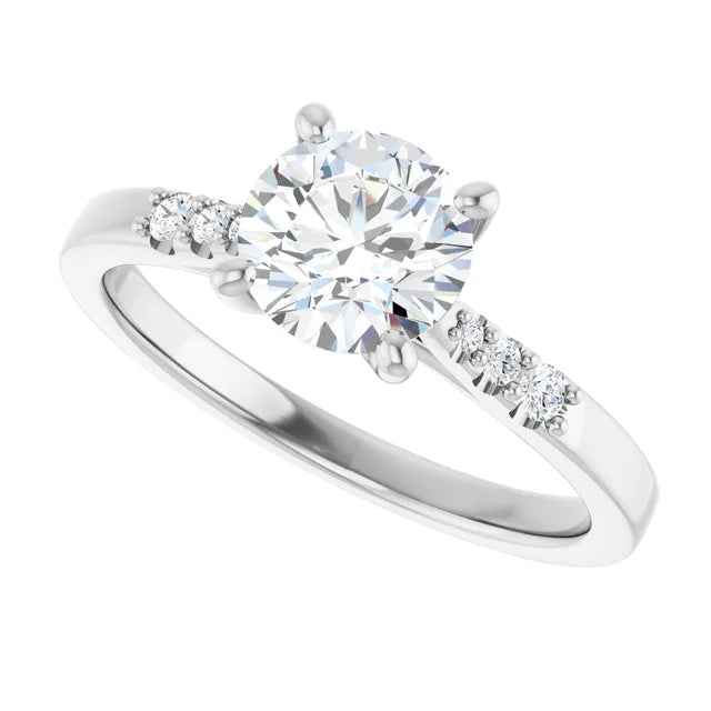 1 CT Round diamond engagement ring with tapered natural diamond accents