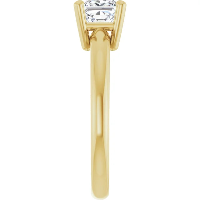 1 CT Princes Cut (Square Cut) Solitaire Diamond Engagement Ring set in Yellow Gold showing Shank