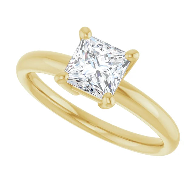 Sideway Picture for 1 CT Princes Cut (Square Cut) Solitaire Diamond Engagement Ring Set in Yellow Gold