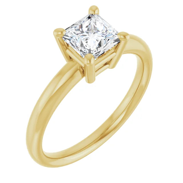 1 CT Princes Cut (Square Cut) Solitaire Diamond Engagement Ring in Yellow Gold