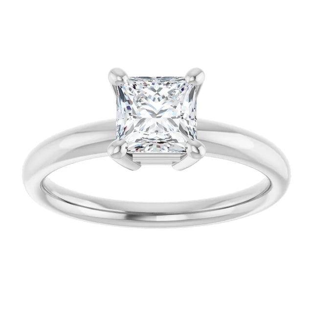 1 CT Princes Cut (Square Cut) Solitaire Diamond Engagement Ring Set in White gold or platinum