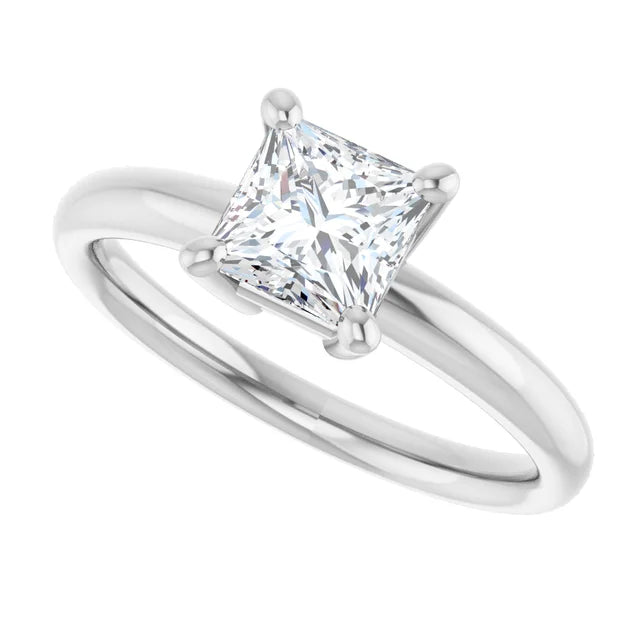 Sideway Picture for 1 CT Princes Cut (Square Cut) Solitaire Diamond Engagement Ring Set in White gold or platinum