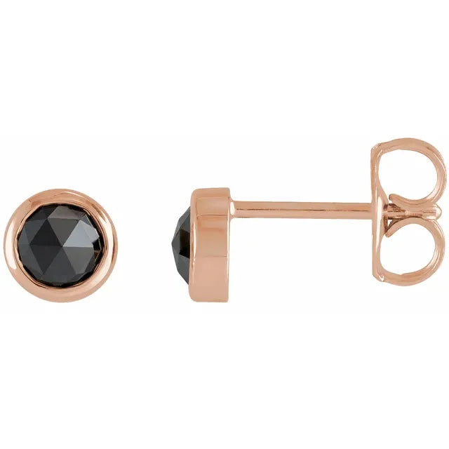 14K Rose Gold 1/2 CTW Rose-Cut Natural Black Diamond Bezel-Set Earrings