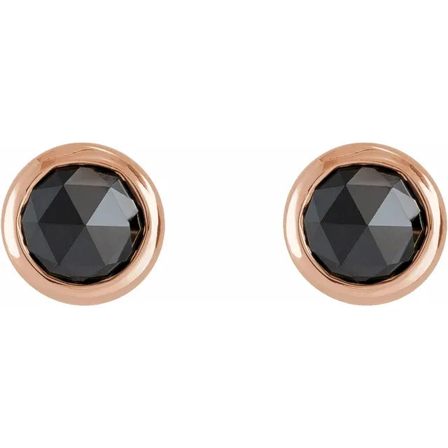 Rose Gold 1/2 CTW Rose-Cut Natural Black Diamond Bezel-Set Earrings