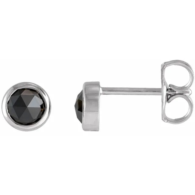 1/2 CTW Rose-Cut Natural Black Diamond Bezel-Set Earrings set in 14K White gold or platinum
