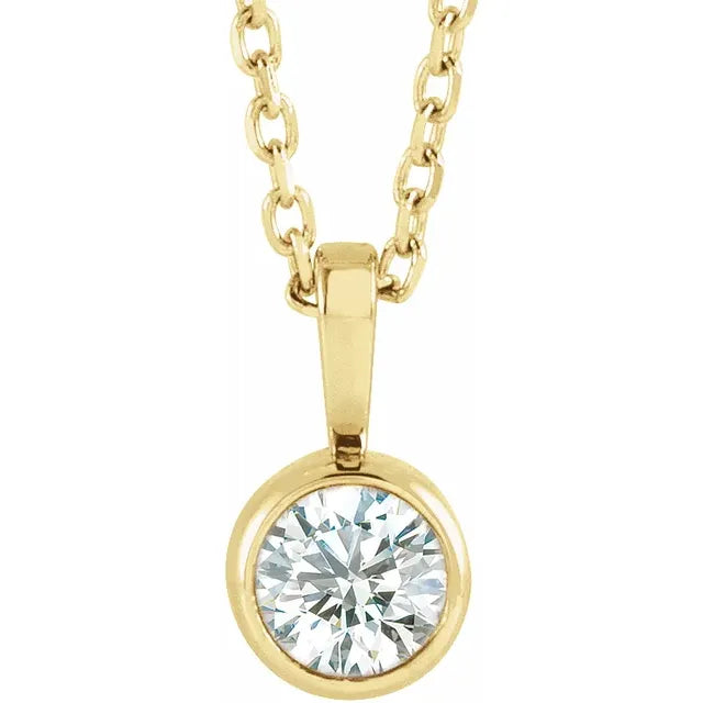 1/2 CT Bezel set Diamond Solitaire Necklace Set in Yellow Gold