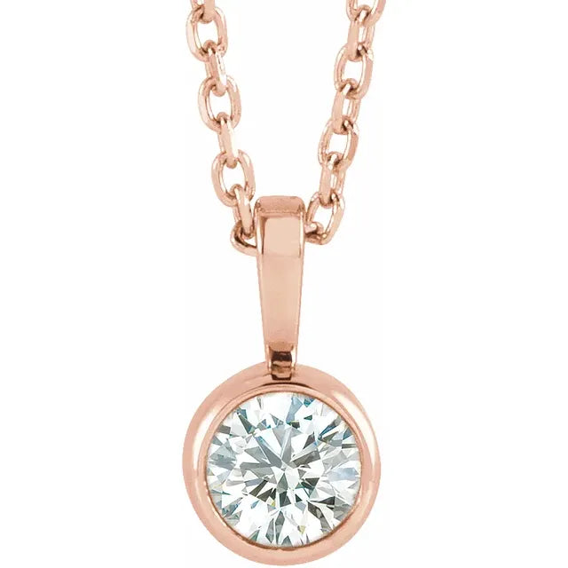 1/2 CT Bezel set Diamond Solitaire Necklace set in Rose Gold