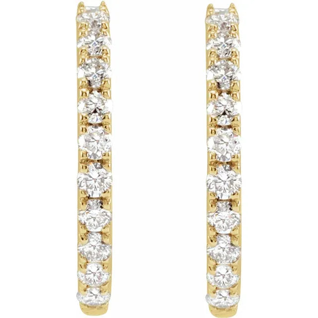 1/4 CTW Lab-Grown Diamond 14 mm Hoop Earrings Set in Yellow Gold