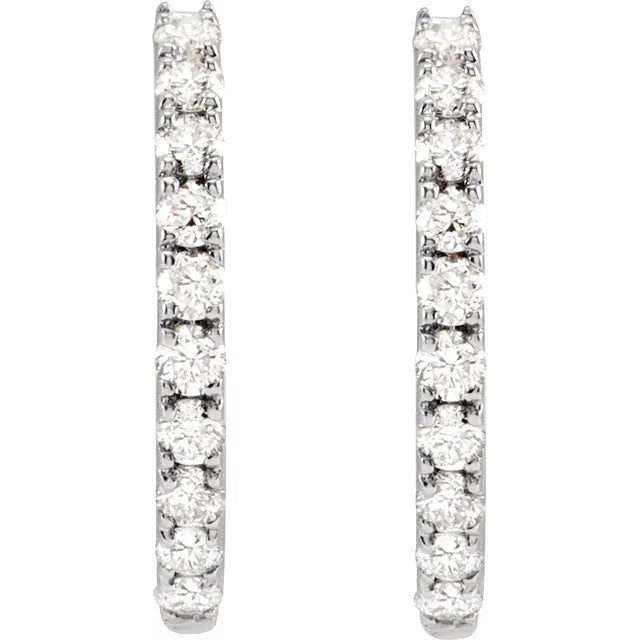 1/4 CTW Lab-Grown Diamond 14 mm Hoop Earrings Set in White gold showing diamond
