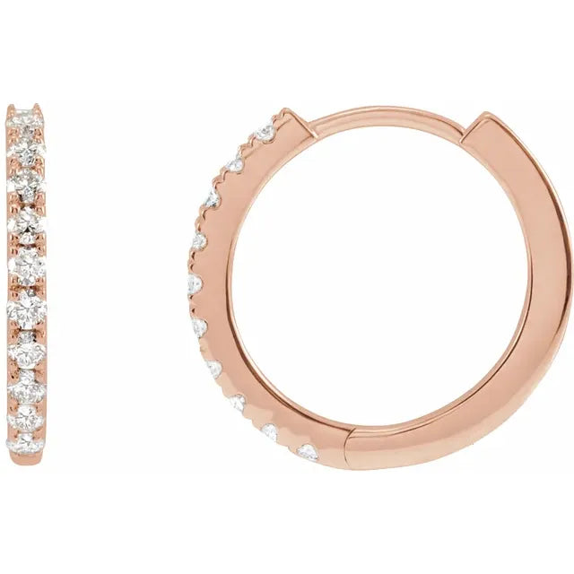 1/4 CTW Lab-Grown Diamond 14 mm Hoop Earrings Set in rose gold