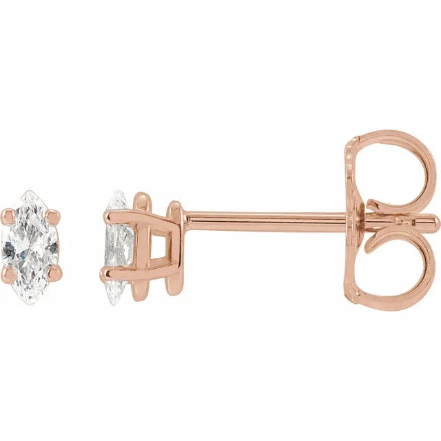 14K Rose Gold Classic Marquise Diamond Stud Earrings