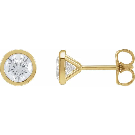 1 CTW Bezel set Diamond Stud Earrings Set in Yellow Gold