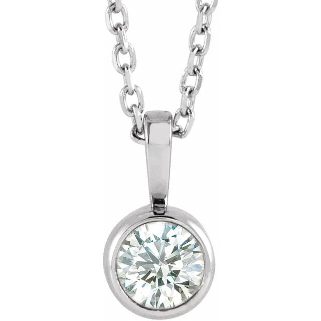 1 CT Bezel Set Diamond Solitaire Necklace in white gold or platinum