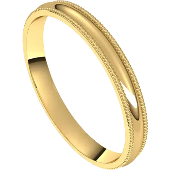 Sideway picture for 2.5 Half Round Milgrain Wedding Band in yellow gold
