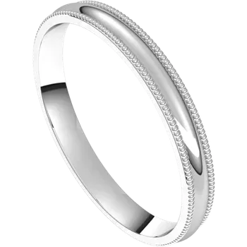 Sideway Picture for 2.5 Half Round Milgrain Wedding Band made in white gold or platinum