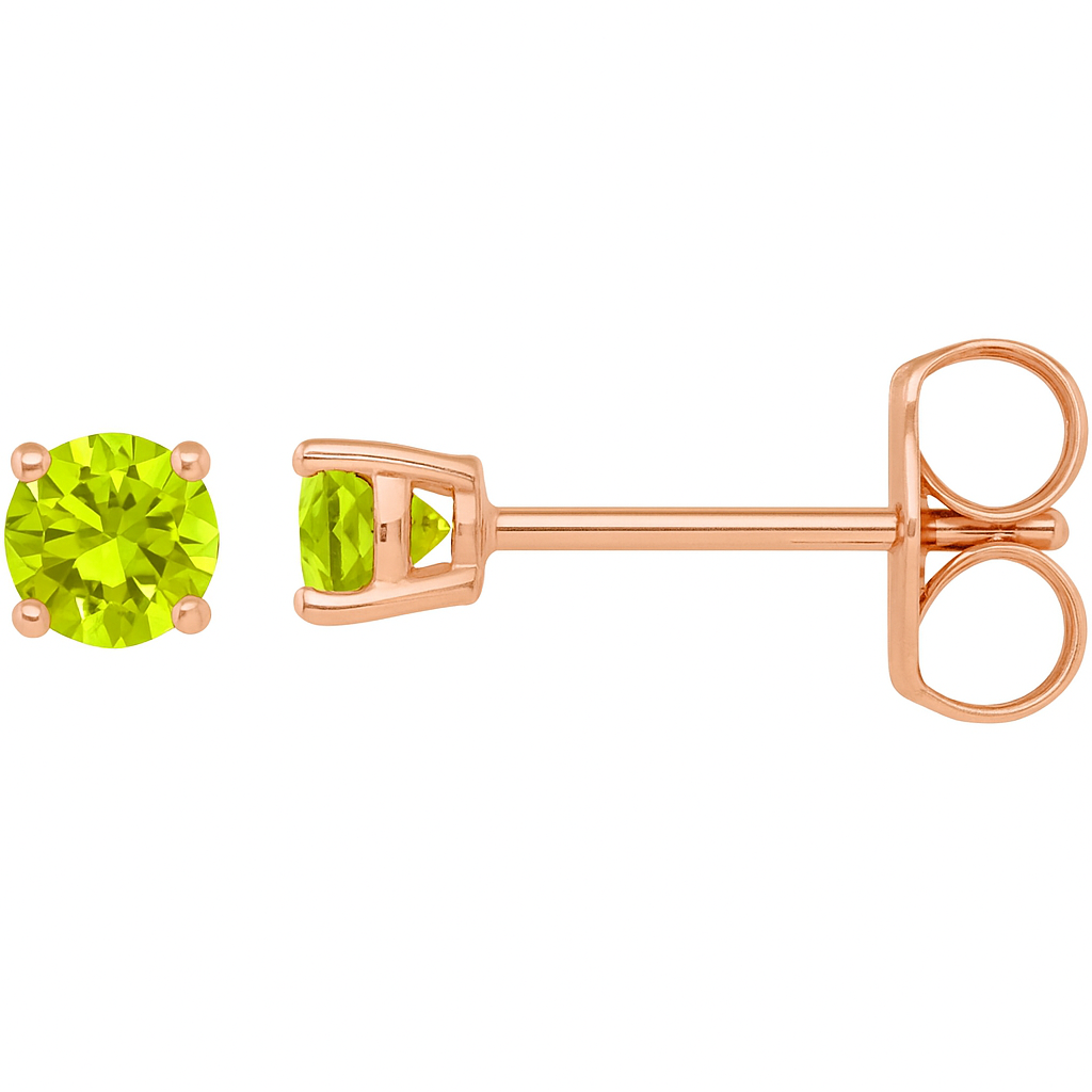 Natural Peridot Stud Earrings – 2.5 MM, 4 MM, 5 MM, 6 MM