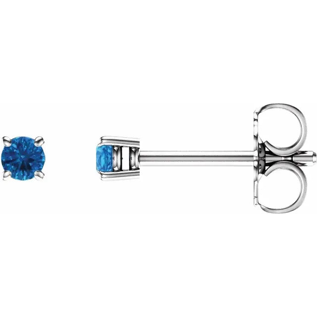14K White Gold 2.5 mm Natural Swiss Blue Topaz Stud Earrings