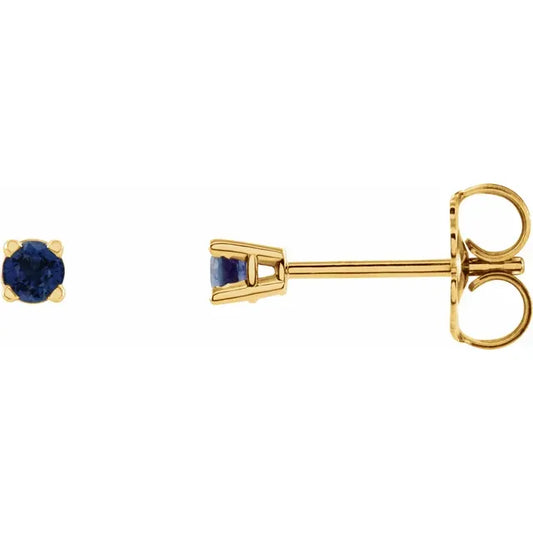 14K Yellow Gold Petite Natural Blue Sapphire Stud Earrings – 2.5 MM