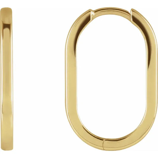 14K Yellow Gold 20 mm Elongated Oval Hoop Earrings