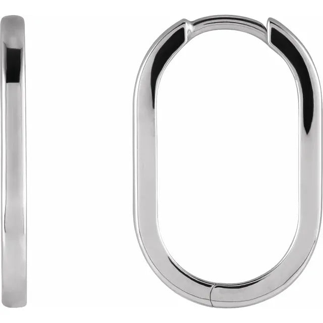 14K White Gold 20 mm Elongated Oval Hoop Earrings