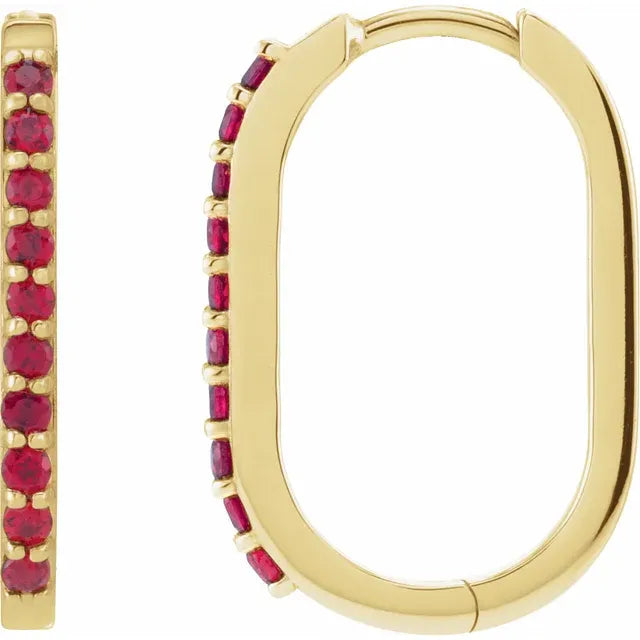 Yellow Gold 20 mm Lab Grown Ruby Hoop Earrings