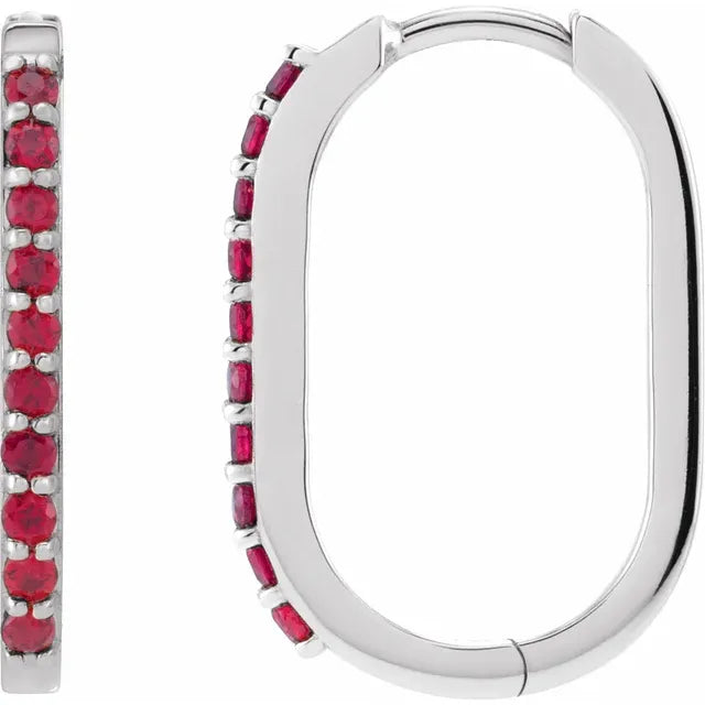 white gold or platinum 20 mm Lab Grown Ruby Hoop Earrings